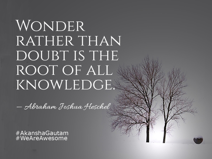 Wonder rather than doubt is the root of all knowledge. ~Abraham Joshua Heschel